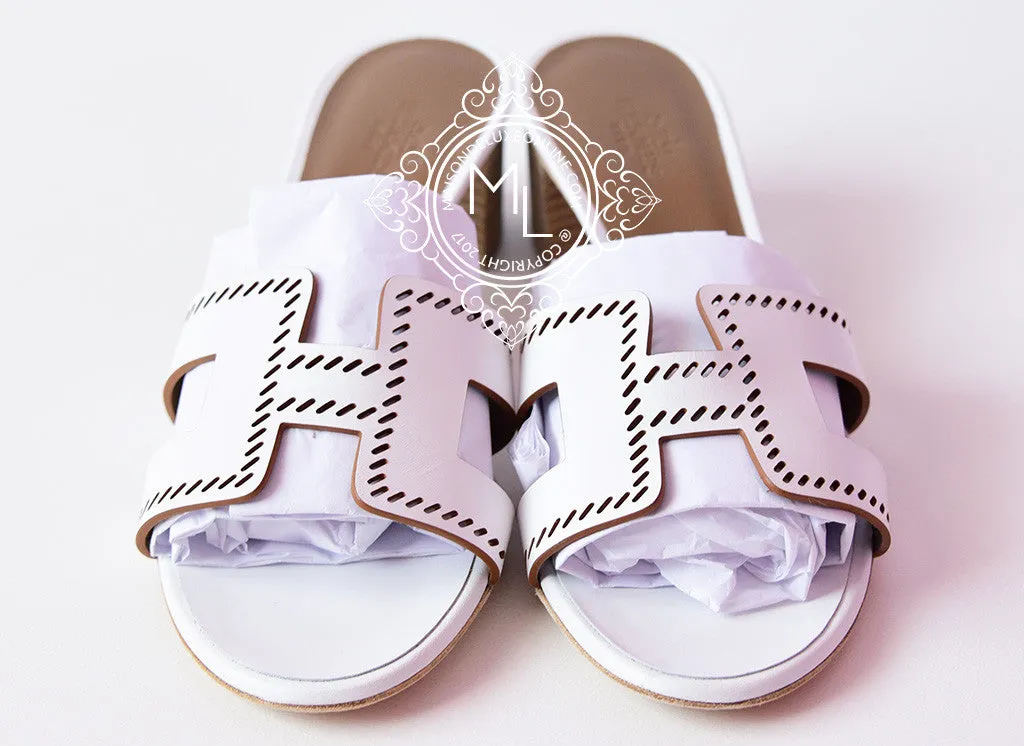 Hermes Womens White Perforated Oasis Sandal Slipper 36.5 Shoes