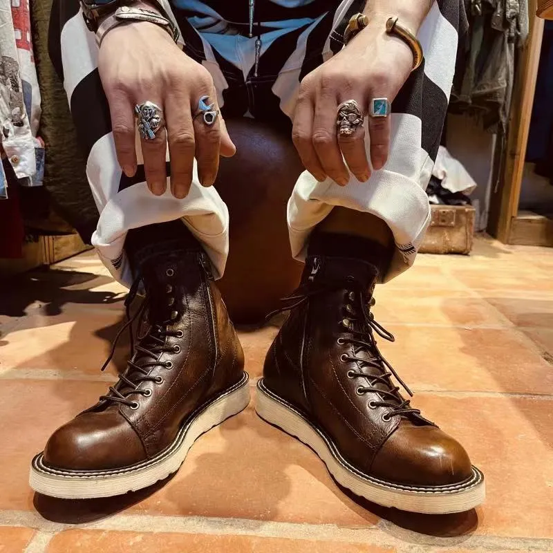 High-top Velvet Leather Men Boots- British Style