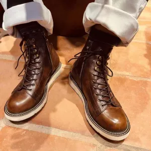 High-top Velvet Leather Men Boots- British Style
