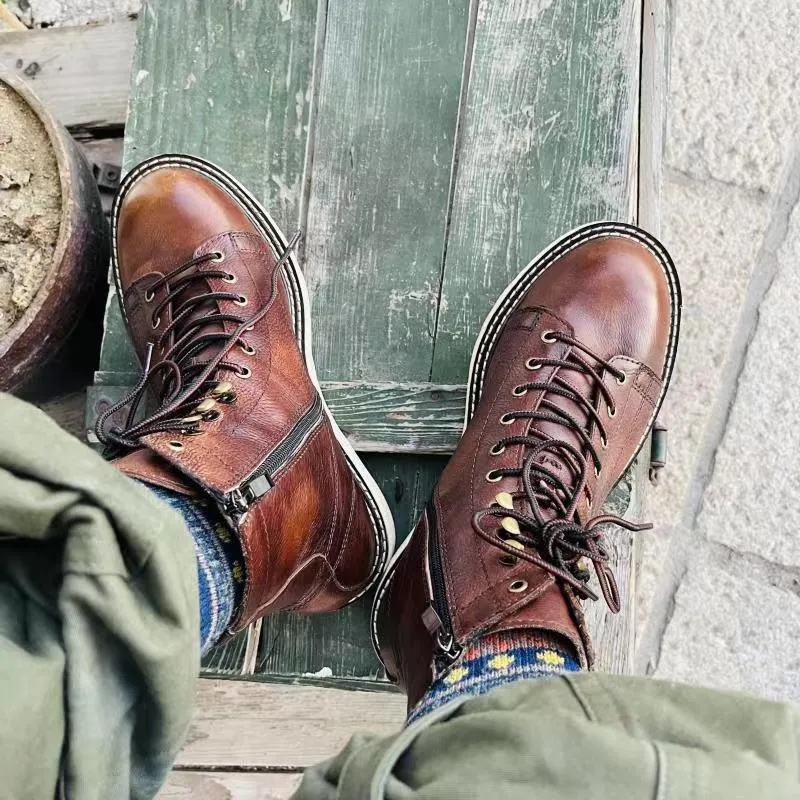 High-top Velvet Leather Men Boots- British Style