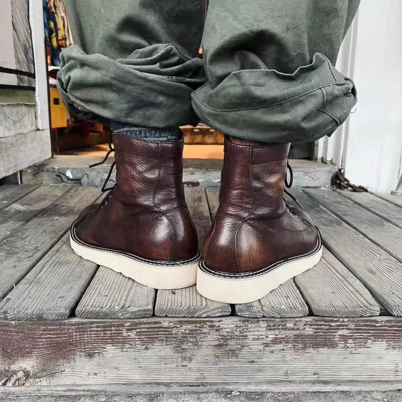 High-top Velvet Leather Men Boots- British Style