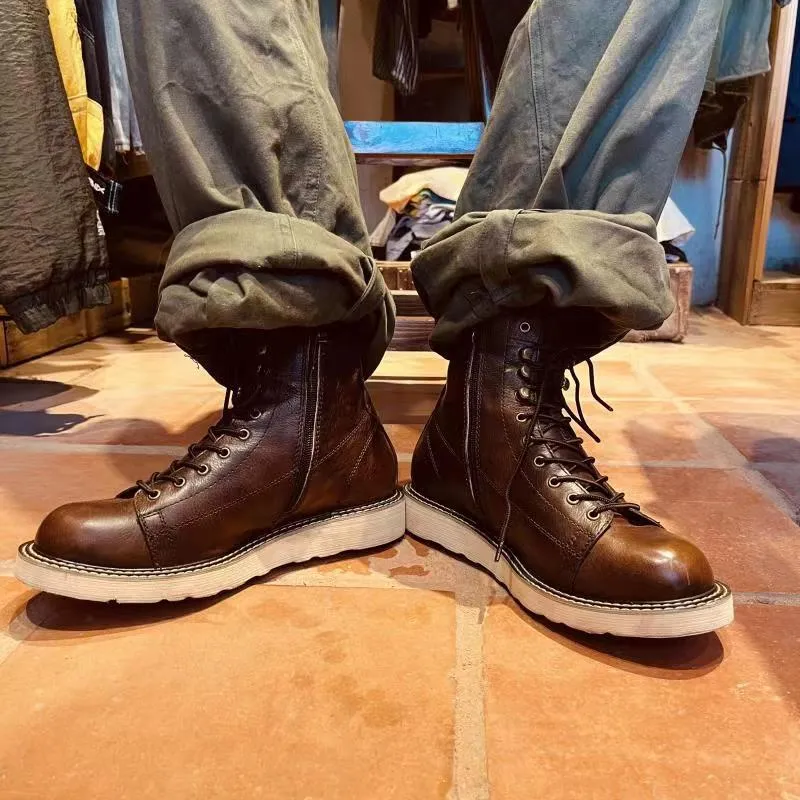 High-top Velvet Leather Men Boots- British Style