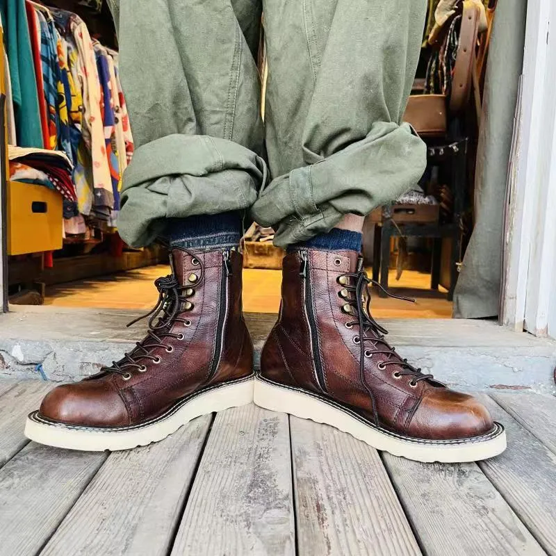 High-top Velvet Leather Men Boots- British Style