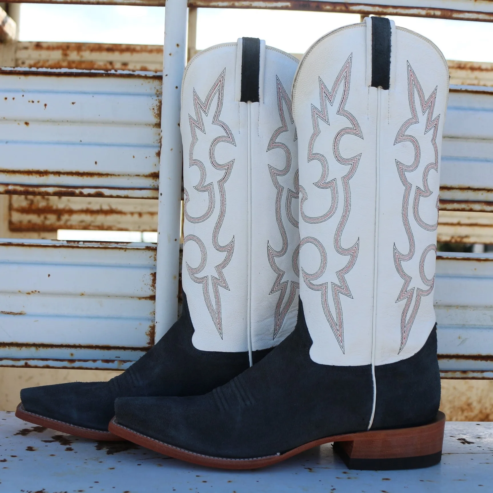 Honcho Boot Navy Roughout w/ White Cow