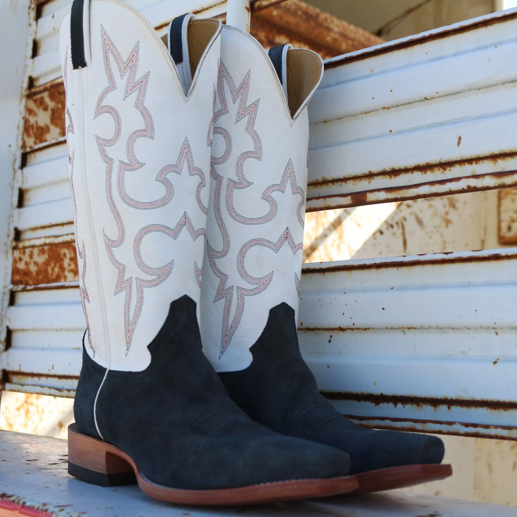 Honcho Boot Navy Roughout w/ White Cow