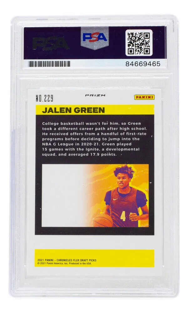 Jalen Green Signed Rockets 2021 Panini Chronicles Silver Prizm RC #229 PSA/DNA