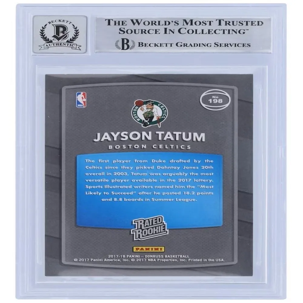 Jayson Tatum Signed 2017-18 Panini Donruss Celtics Rookie Card #198 BAS Auto 10