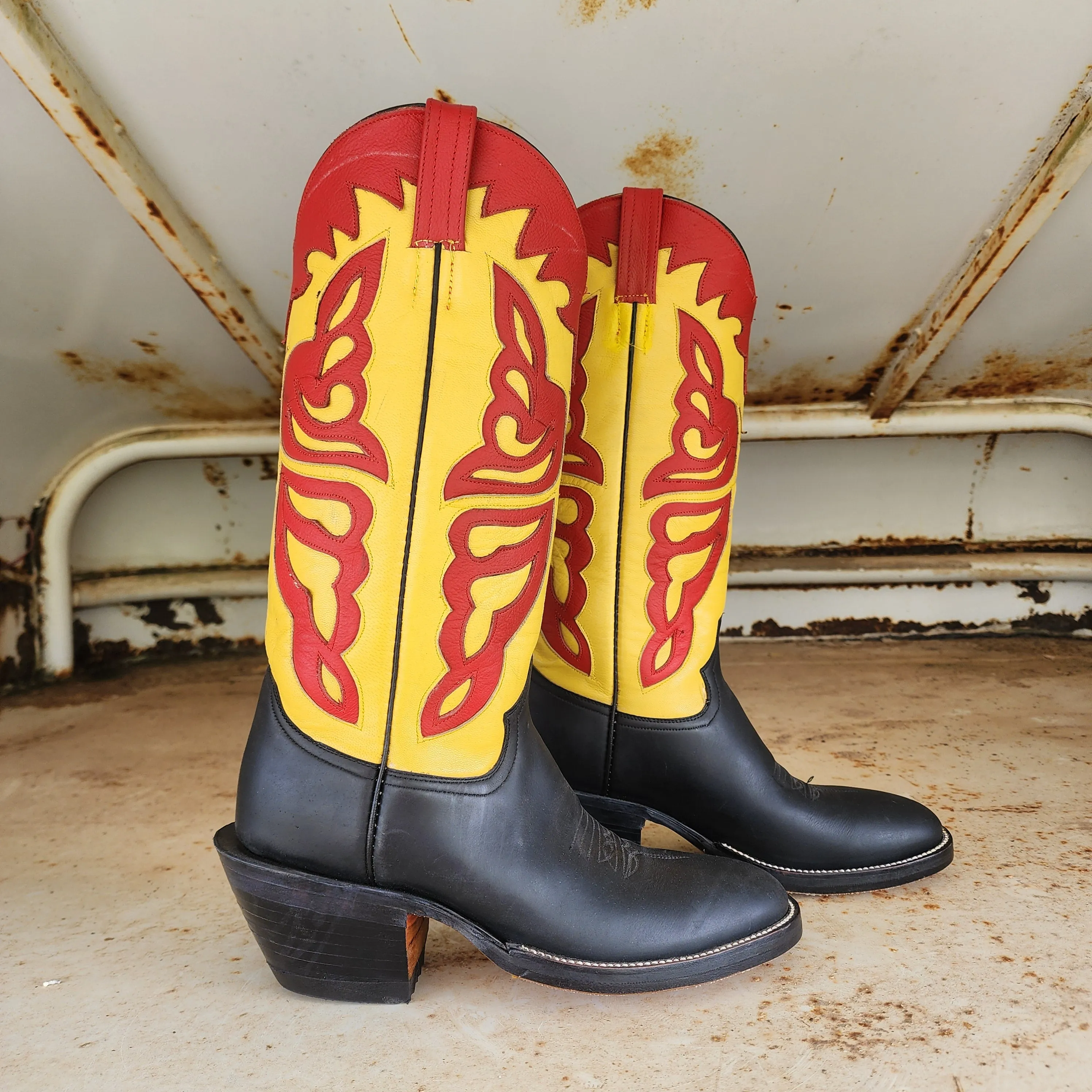 Jose Sanchez Boot Black W/Yellow & Red Inlay