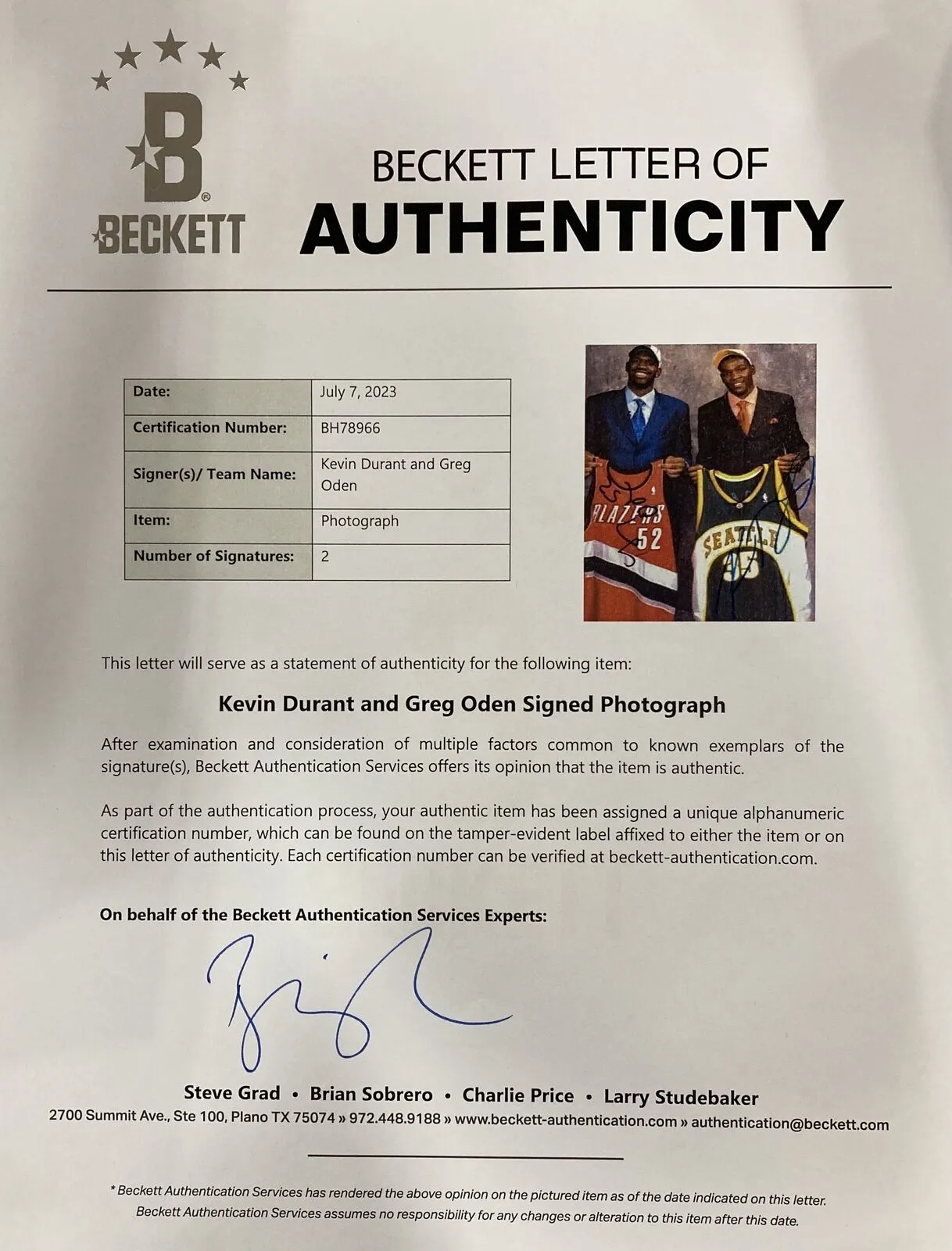 Kevin Durant Greg Oden Signed Framed 8x10 NBA Draft Night Photo BAS LOA