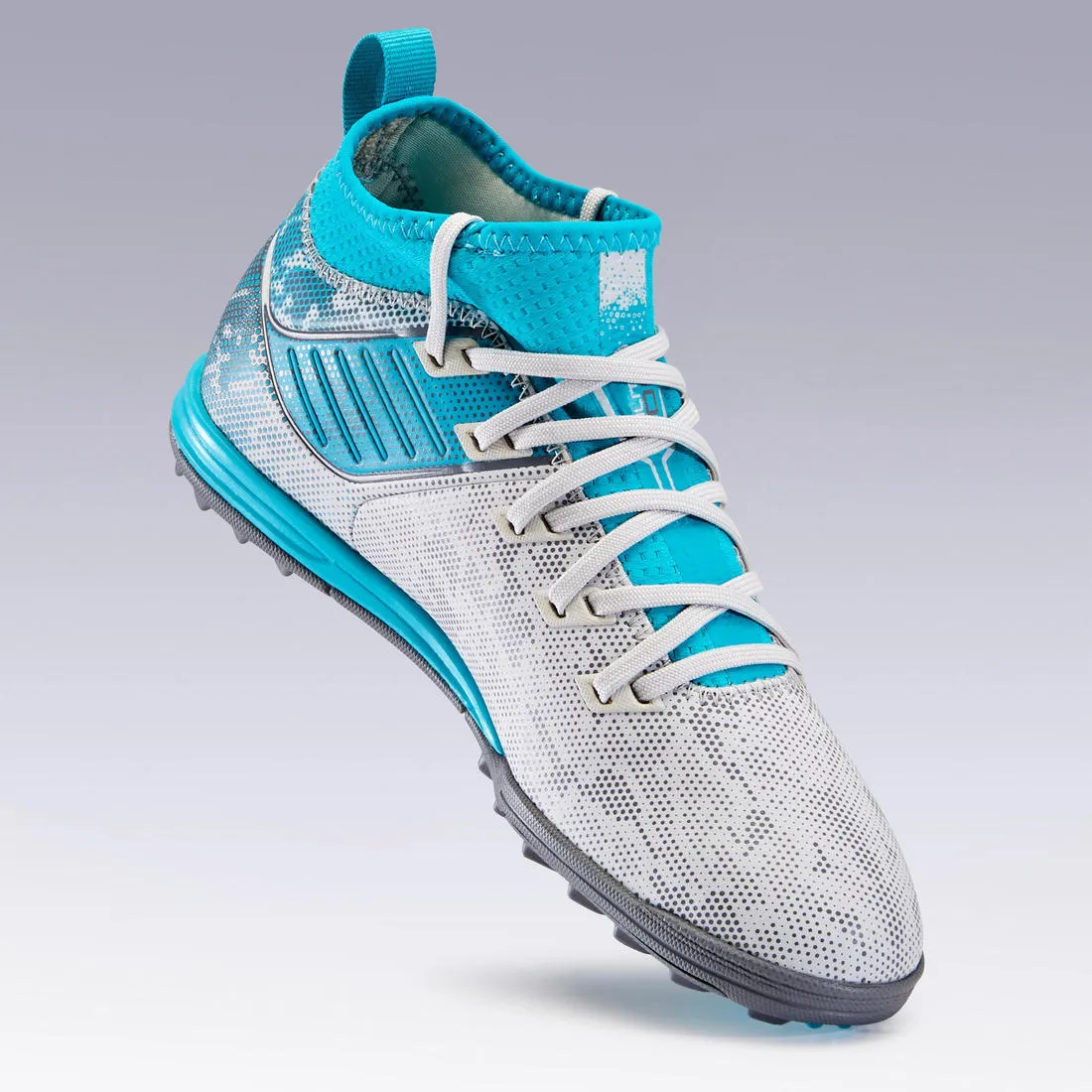 Kids' Hard Pitches Football Boots Agility 900 Turf TF - Grey/Turquoise