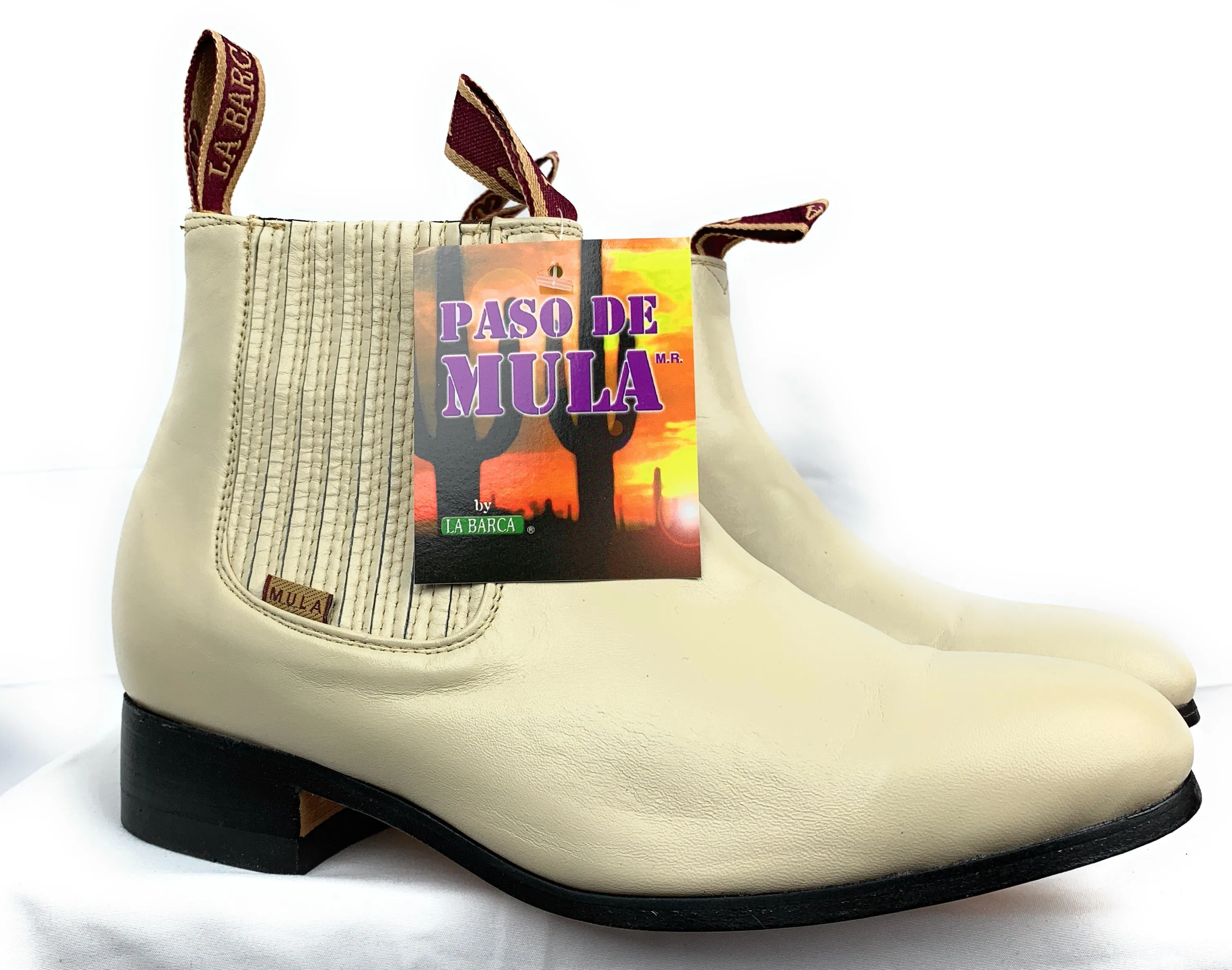 La Barca Men's Paso De Mula Botin Charro Color Hueso