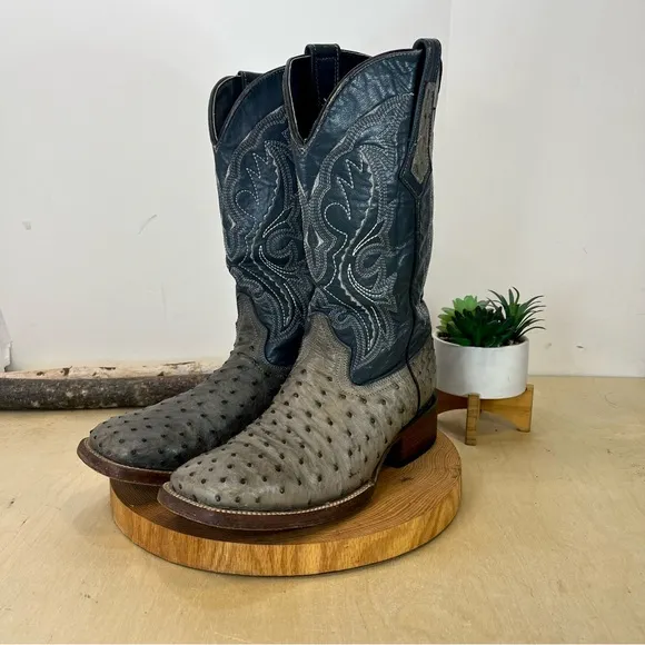 Lagarto | Gunsmoke Full Quill Ostrich Leather Western Boots Grey Size 8.5