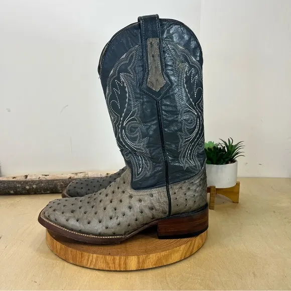 Lagarto | Gunsmoke Full Quill Ostrich Leather Western Boots Grey Size 8.5