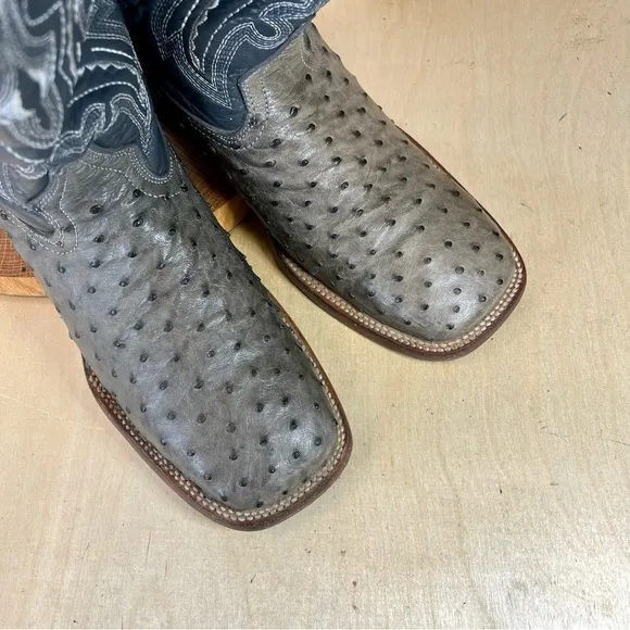 Lagarto | Gunsmoke Full Quill Ostrich Leather Western Boots Grey Size 8.5