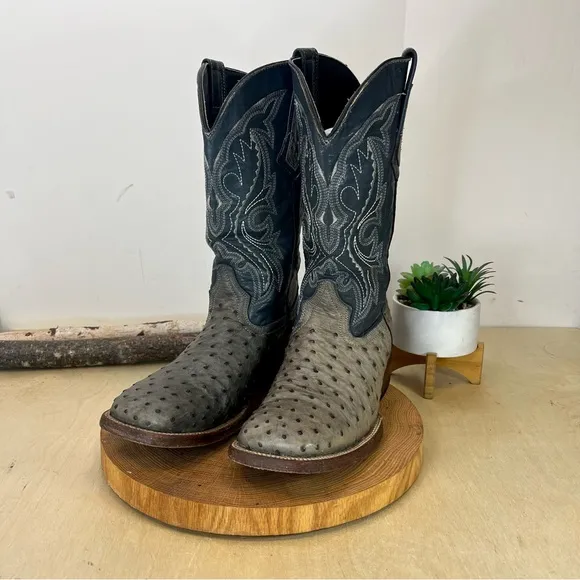 Lagarto | Gunsmoke Full Quill Ostrich Leather Western Boots Grey Size 8.5