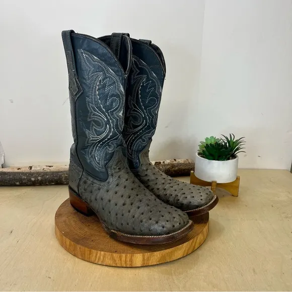 Lagarto | Gunsmoke Full Quill Ostrich Leather Western Boots Grey Size 8.5