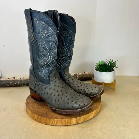 Lagarto | Gunsmoke Full Quill Ostrich Leather Western Boots Grey Size 8.5