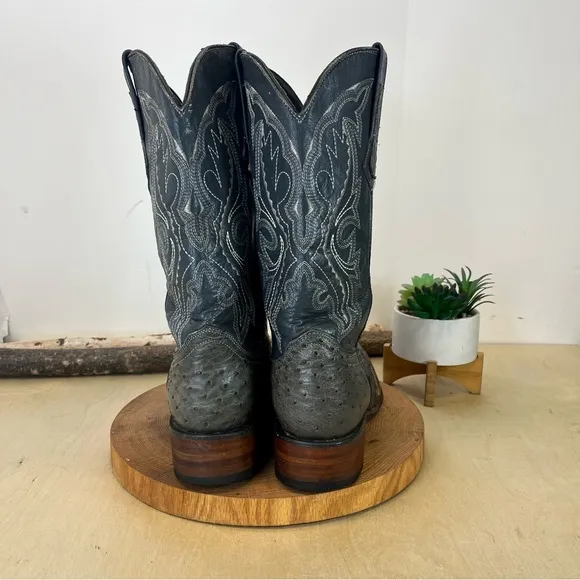 Lagarto | Gunsmoke Full Quill Ostrich Leather Western Boots Grey Size 8.5