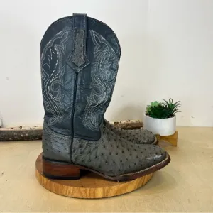 Lagarto | Gunsmoke Full Quill Ostrich Leather Western Boots Grey Size 8.5