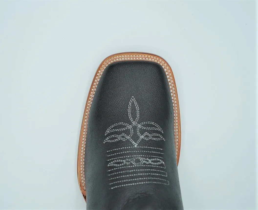 Leather Wide Square Toe Boot in Black