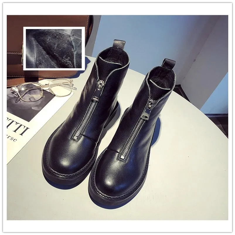 Leather zip booty cotton winter boots shoes woman women shoes zapatos mujer boots snow boots ankle boots for women booties