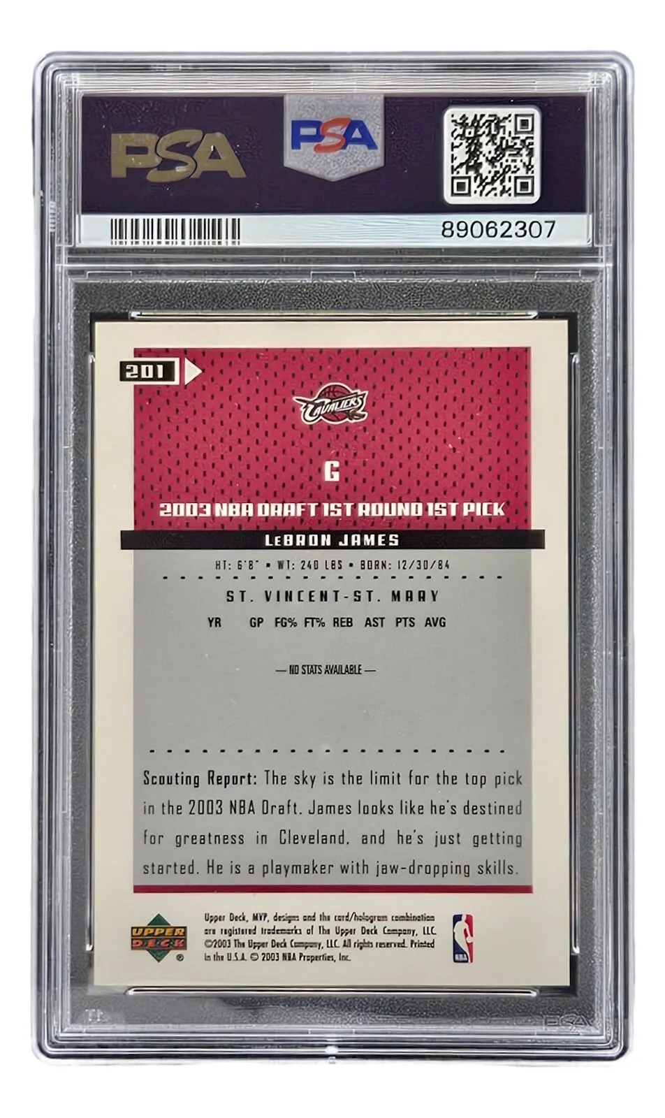 Lebron James 2003 Upper Deck MVP #201 Cleveland Cavaliers Rookie Card PSA 6