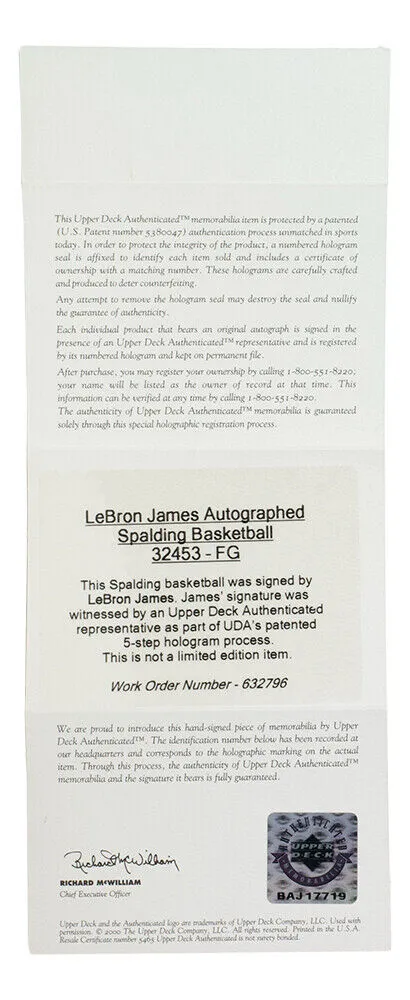 LeBron James Rookie Signed Spalding Basketball Upper Deck UDA