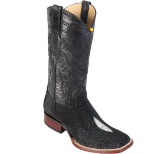 Los Altos Genuine Single Rowstone Stingray Wide Square Toe Boot in Black
