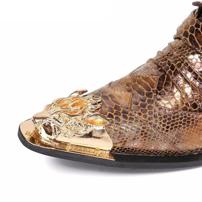Luxury British Style Men Mid Calf Boots Genuine Leather Motorcycle Cowboy Boots Men Snake Skin Boots Dress Shoes