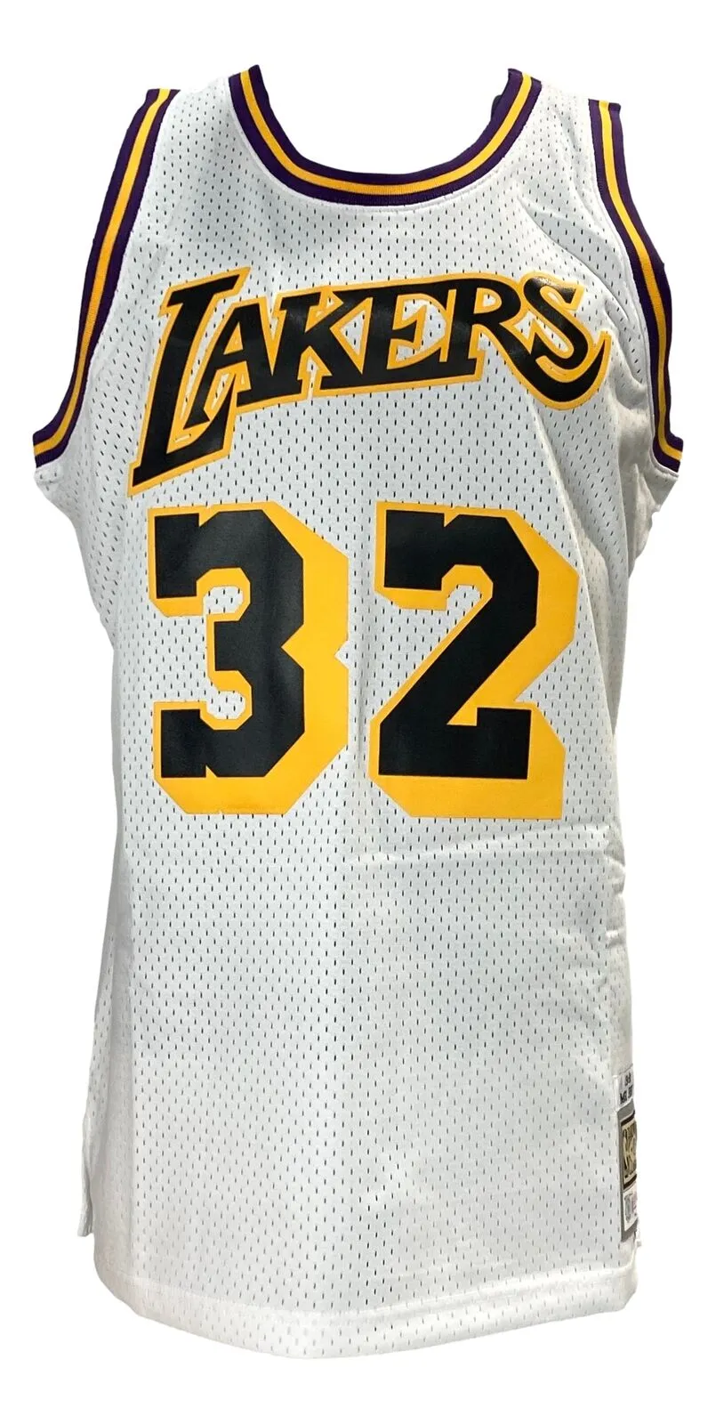 Magic Johnson Signed LA Lakers 1984-85 White M&N HWC Swingman Jersey BAS ITP
