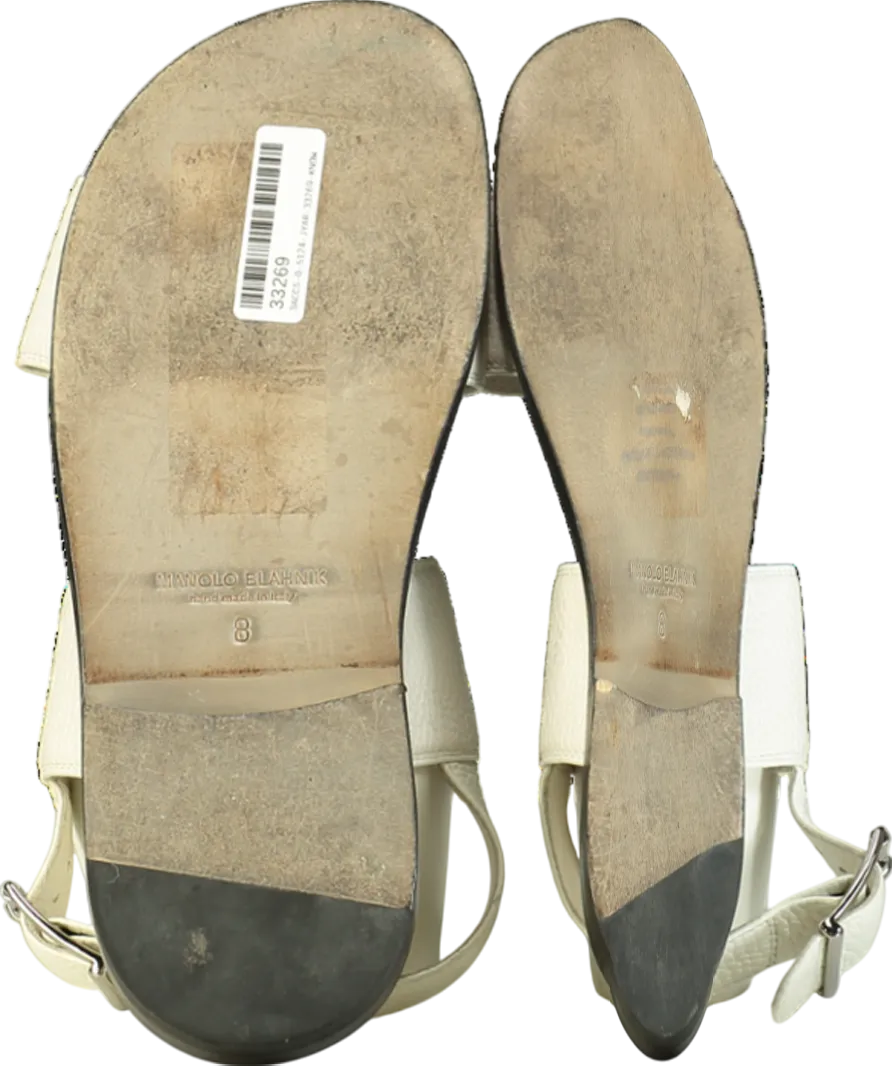 Manolo Blahnik White Bulgobis Calf Leather Sandals UK 9 EU 42 👠