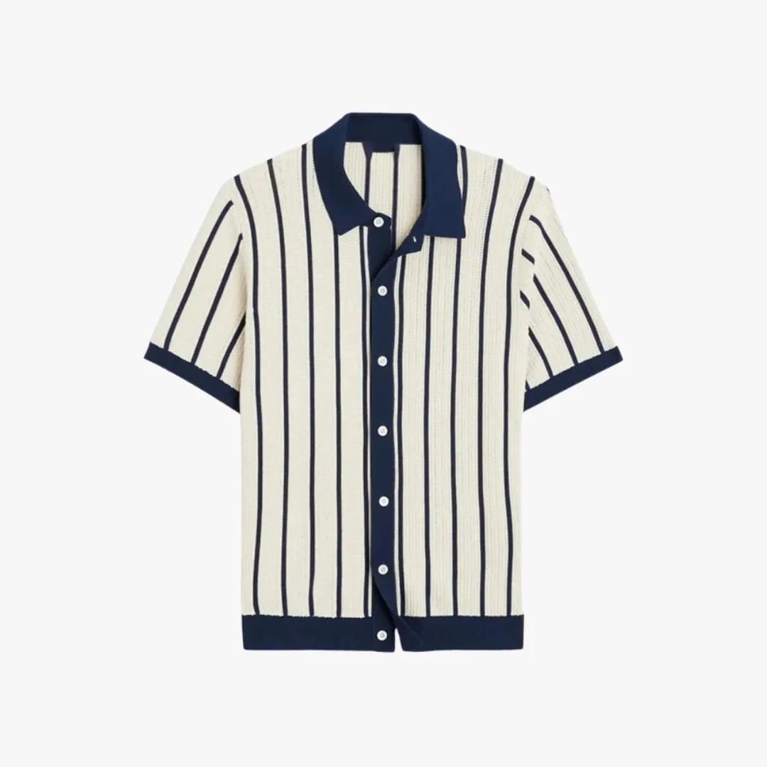 Mason | Men’s Knitted Polo Shirt – Striped Short Sleeve Button-Up for Summer