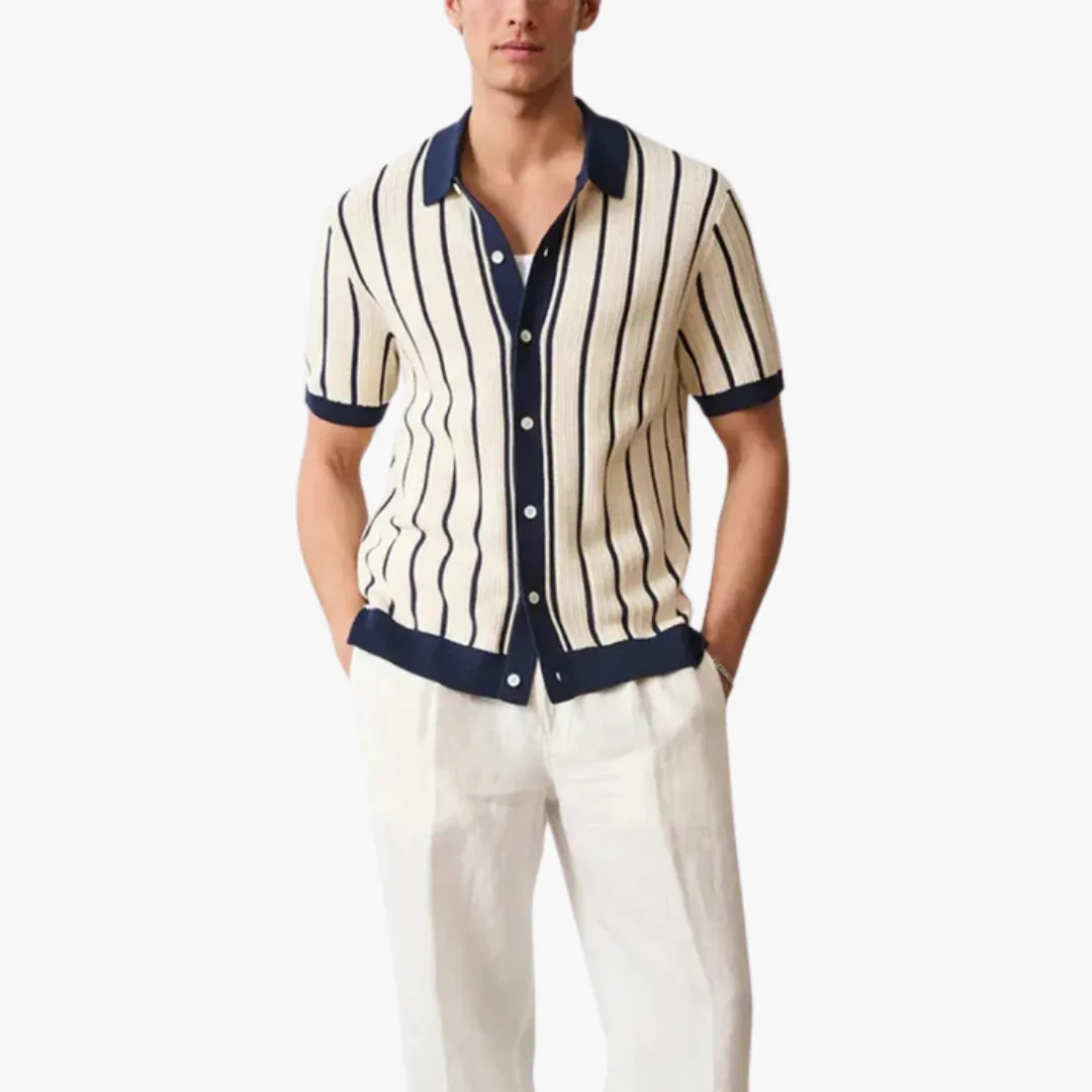 Mason | Men’s Knitted Polo Shirt – Striped Short Sleeve Button-Up for Summer
