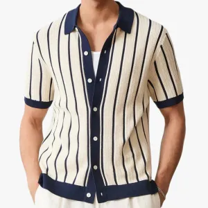 Mason | Men’s Knitted Polo Shirt – Striped Short Sleeve Button-Up for Summer