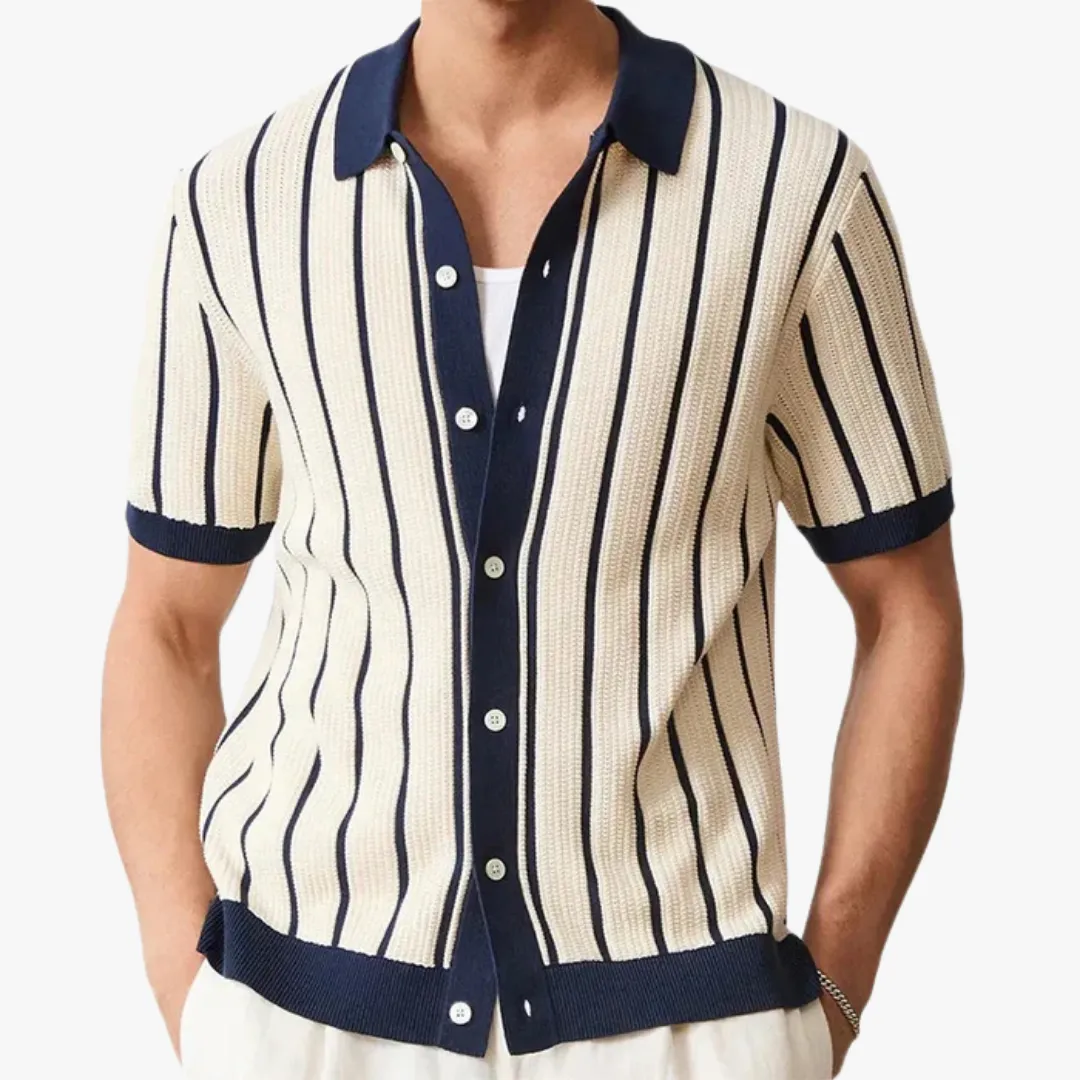 Mason | Men’s Knitted Polo Shirt – Striped Short Sleeve Button-Up for Summer