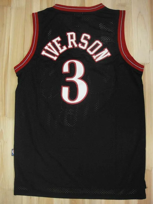 Men 3 Allen Iverson Jersey Black Philadelphia 76ers Throwback Swingman