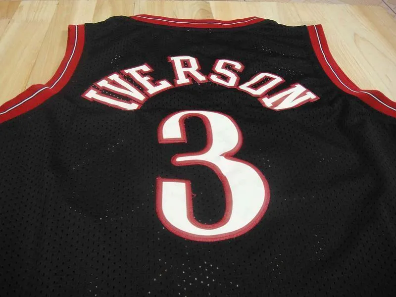Men 3 Allen Iverson Jersey Black Philadelphia 76ers Throwback Swingman