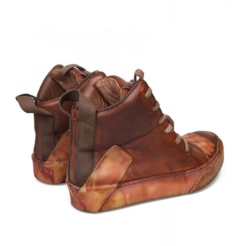 Men  Handmade Platform Mixed Color Spliced Ankle Boot