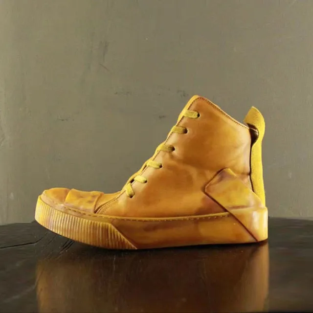 Men  Handmade Platform Mixed Color Spliced Ankle Boot