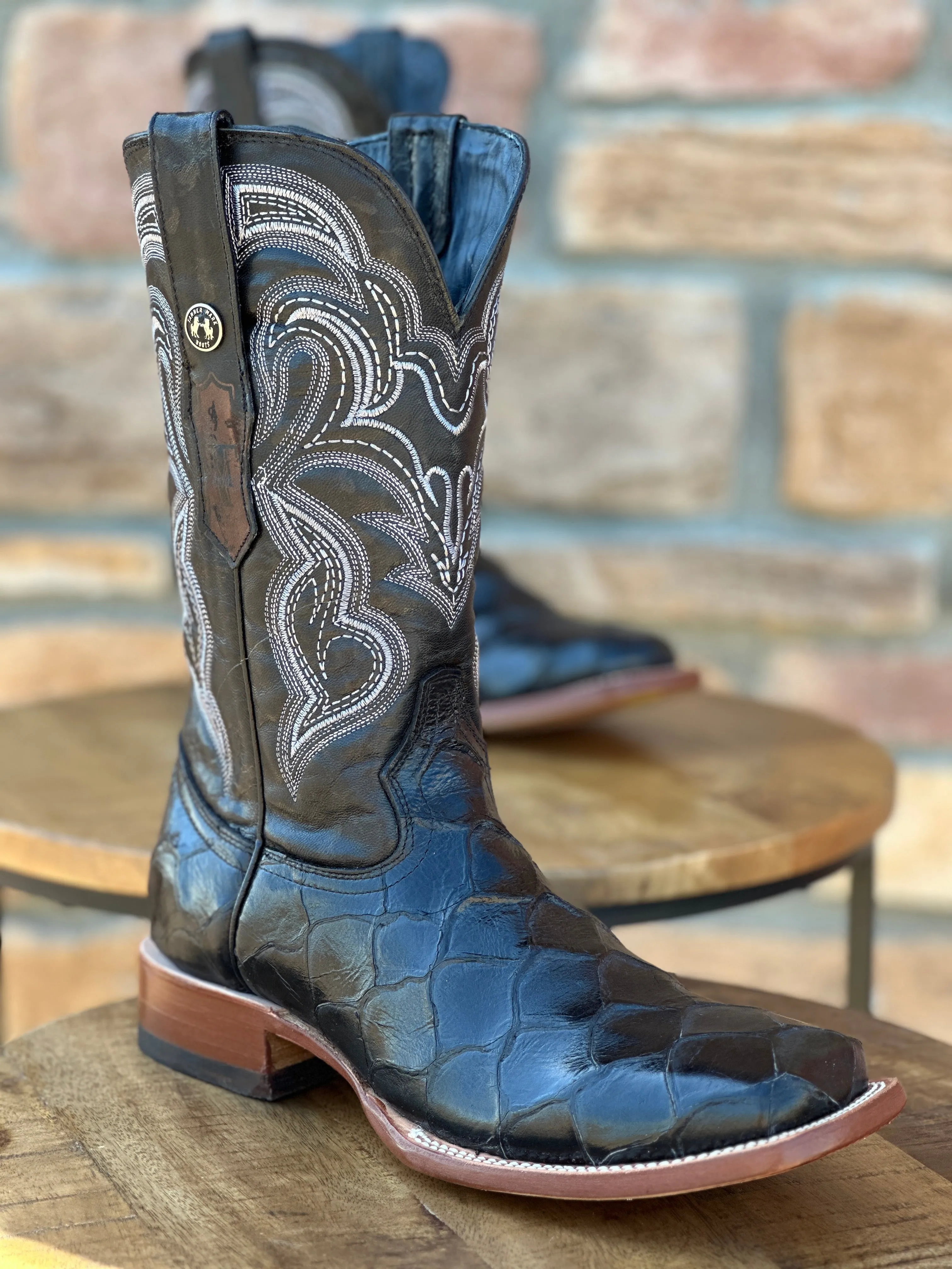Men's Tanner Mark Black Fish Print Boots