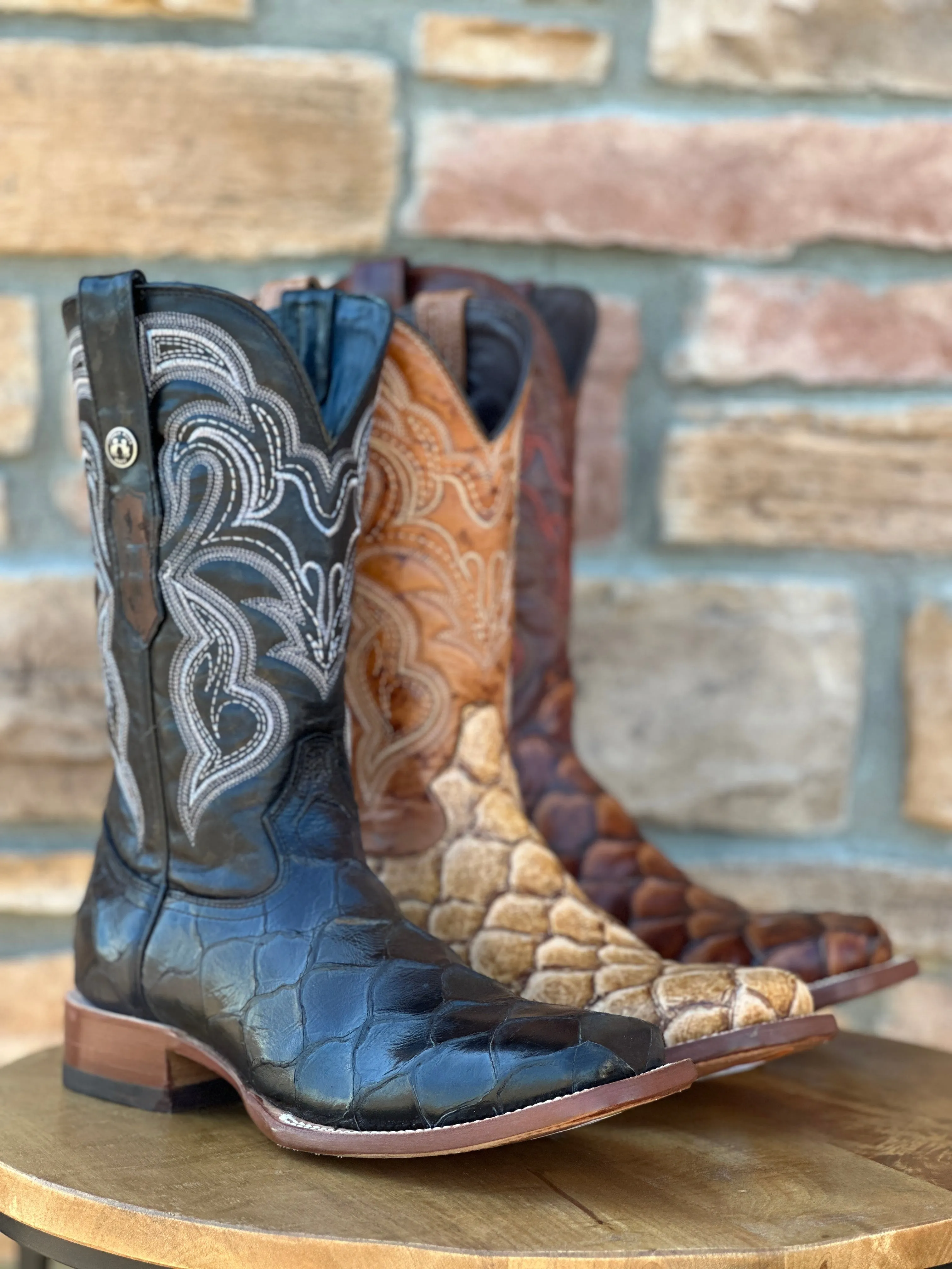 Men's Tanner Mark Black Fish Print Boots