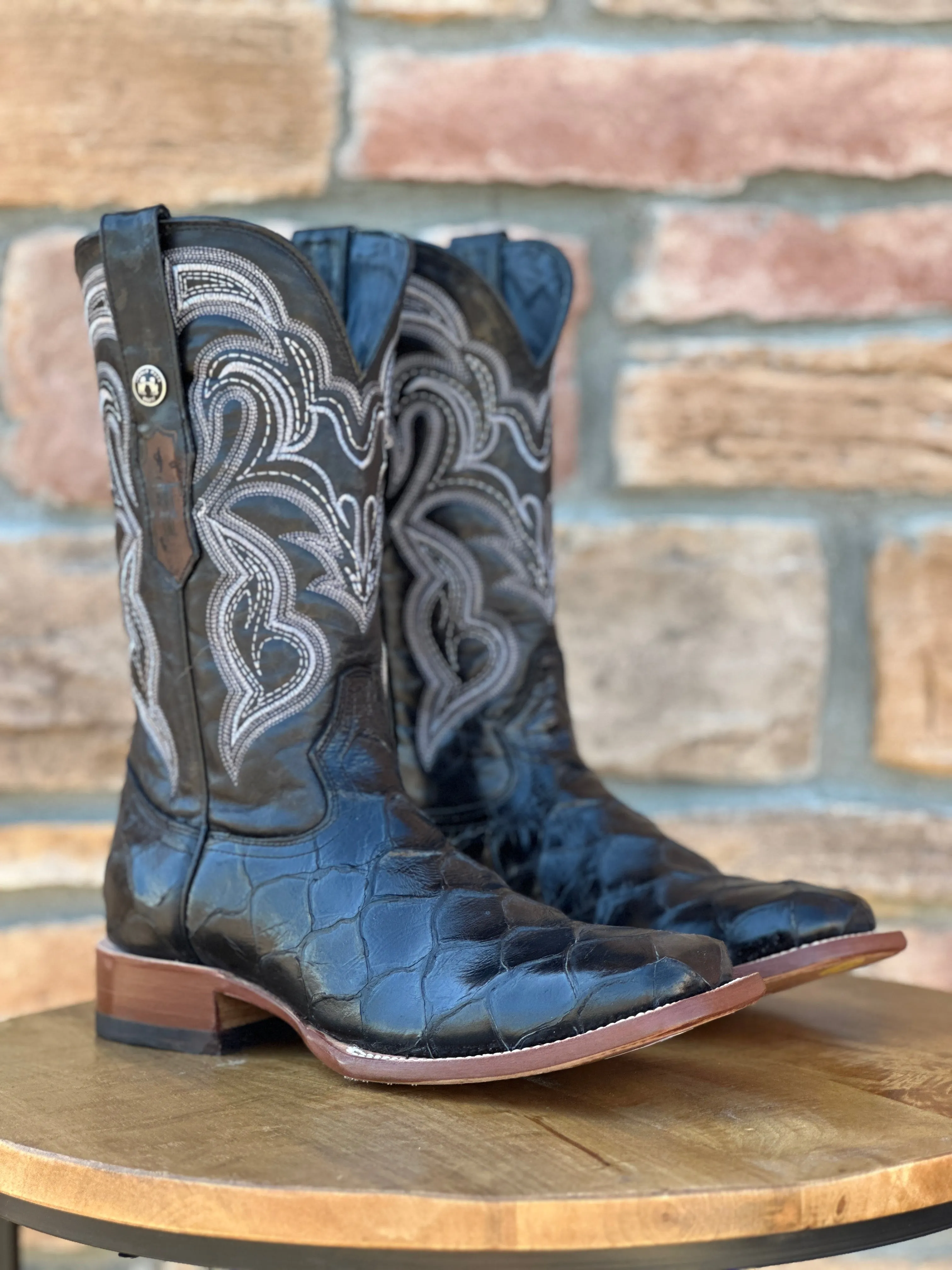 Men's Tanner Mark Black Fish Print Boots