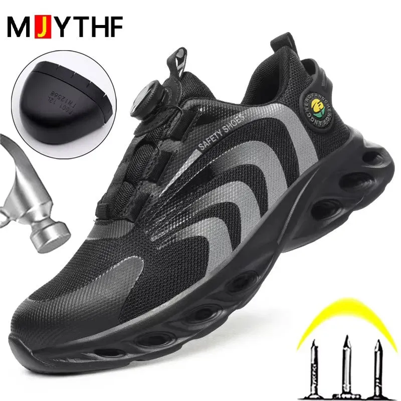 MJYTHF Men's Rotary Buckle Steel Toe Safety Boots
