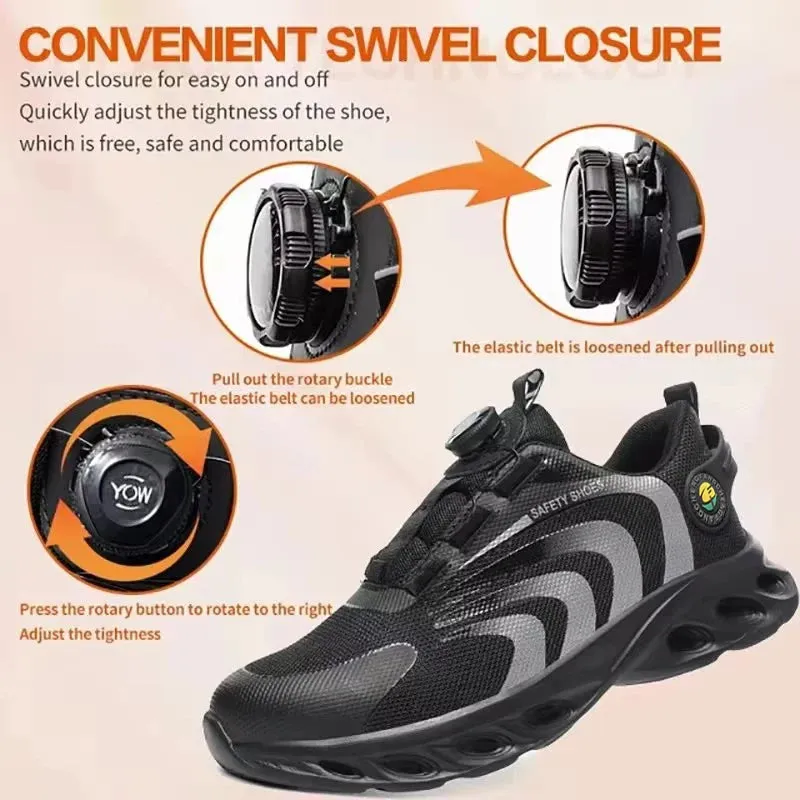 MJYTHF Men's Rotary Buckle Steel Toe Safety Boots