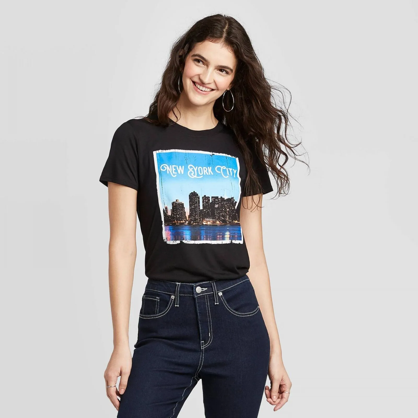 Modern Lux Women's Short Sleeve Crewneck New York Photo Graphic T-Shirt Black L