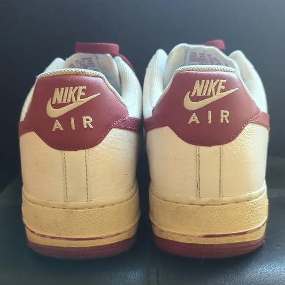 Nike White/Burgundy Air Force 1 Lace Up Athletic Basketball Sneaker