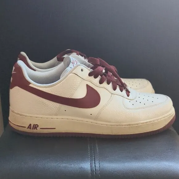 Nike White/Burgundy Air Force 1 Lace Up Athletic Basketball Sneaker