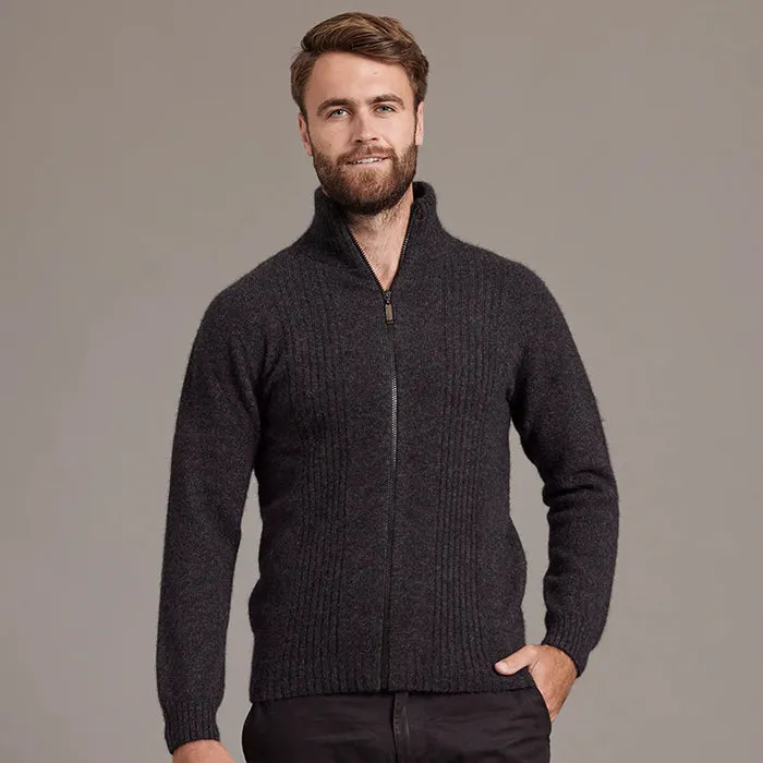 NZ Possum Silk Merino Mens Rib Front Jacket