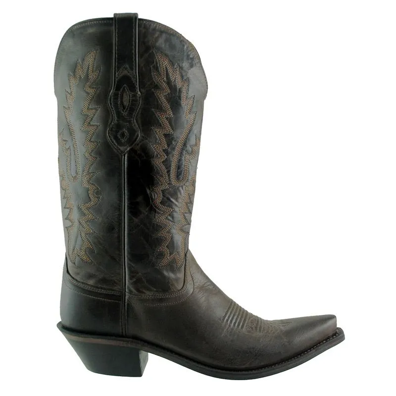 Old West Women's Dark Brown Leather Snip Toe Western Boots