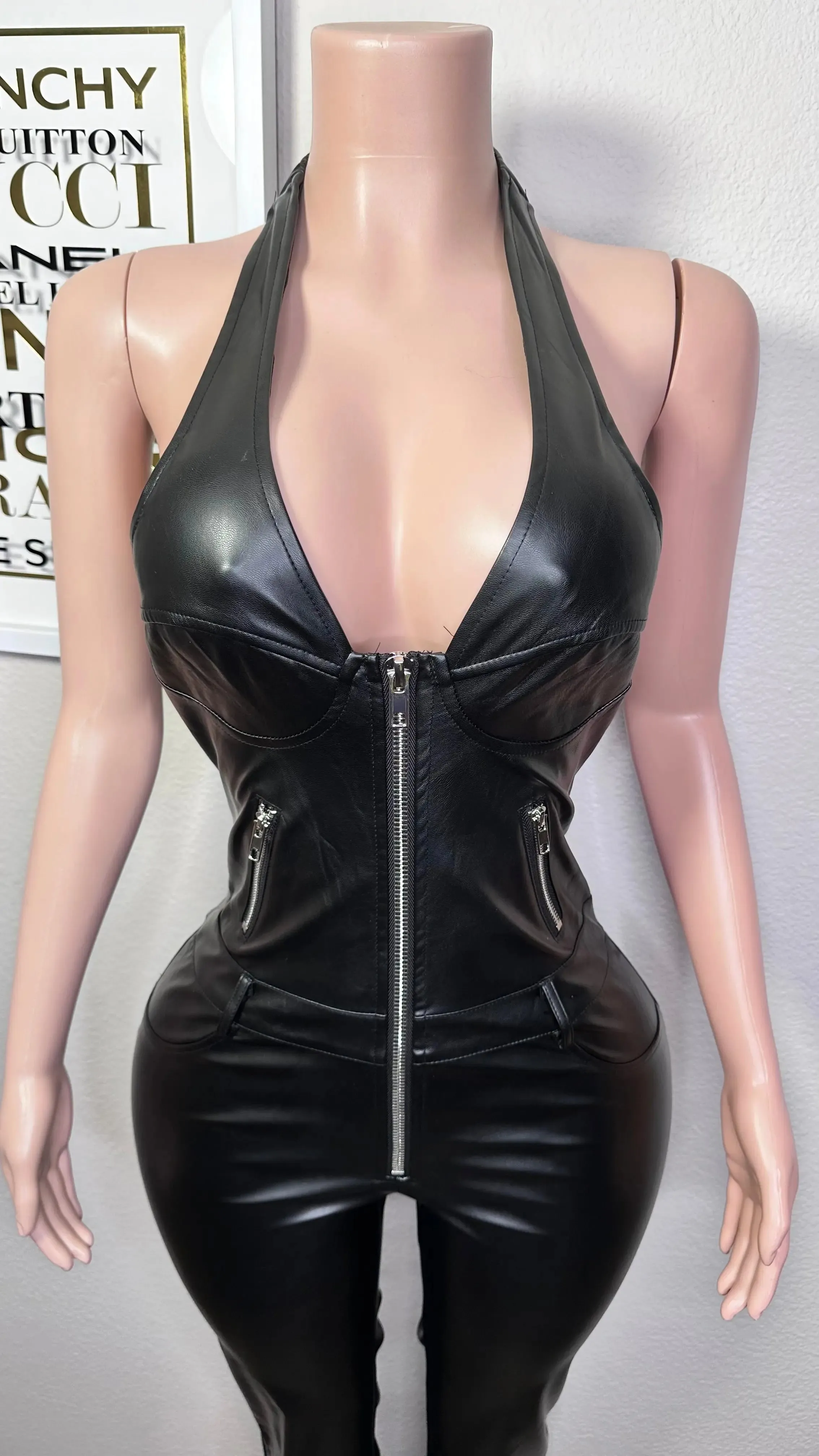 ON MY BODY FAUX LEATHER JUMPSUIT